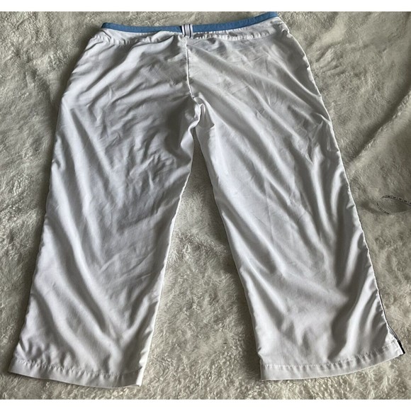 NIKE Women Active Capri Active wear Pants White W/ Blue Stripe On Side Size L - Picture 2 of 7